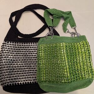 Elegant Black and Green Crochet Shoulder Bag